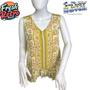 Cynthia Rowley Boho Tank Top M Floral Viscose Ruffle Hem Spring Festival Coastal